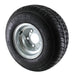 Black tire with silver rim on a white background