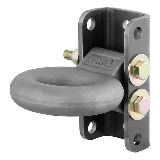 Metal bracket with circular component and screws on a white background