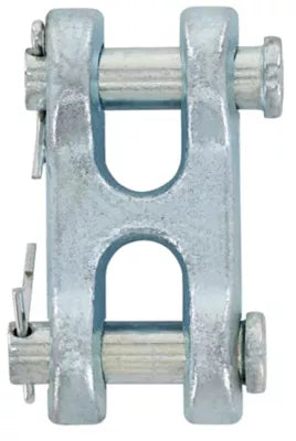 Metal clevis pin with two rollers on a white background