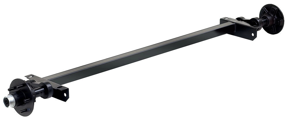 Black metal rod with wheels on a white background