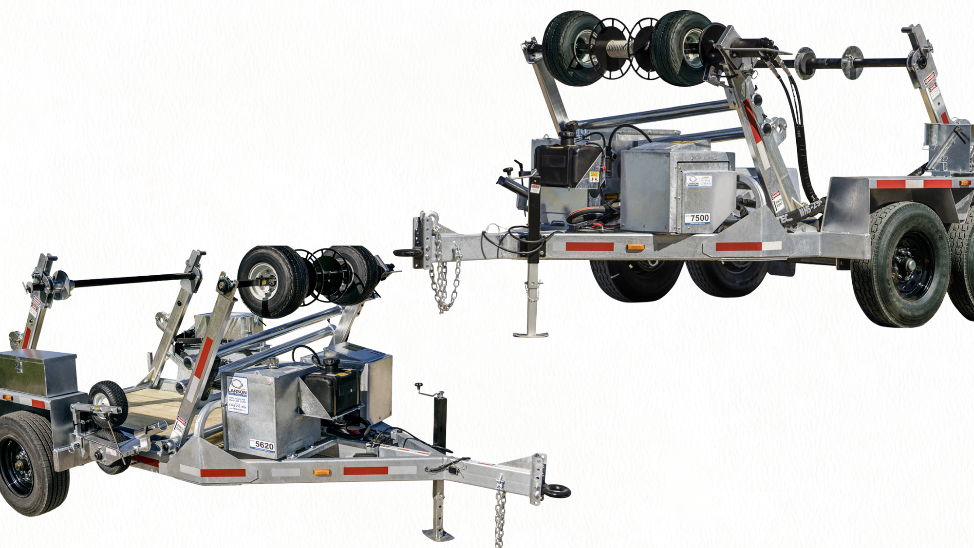 Two tow trucks with trailer systems on a white background