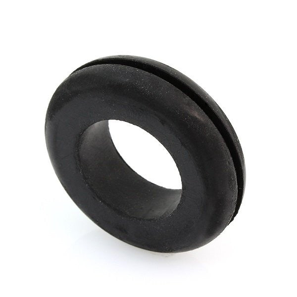 Black rubber grommet on a white background