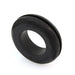 Black rubber grommet on a white background
