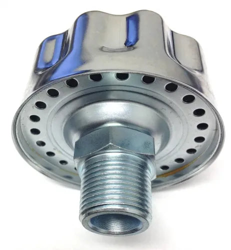 Metallic valve or fitting with threaded end on a white background