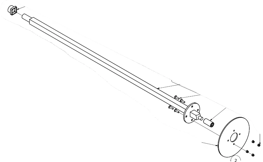 Technical drawing of a mechanical component with labeled parts on a white background