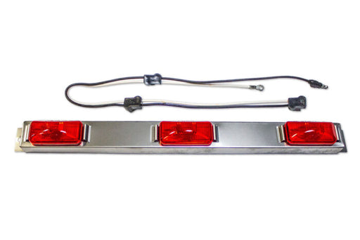 Tail light assembly with red lenses and wiring on a white background