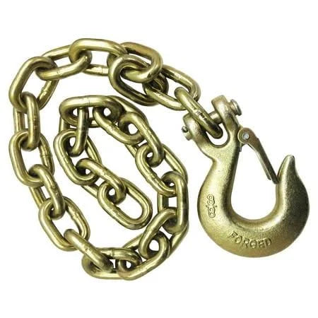 Brass chain with a lifting hook on a white background