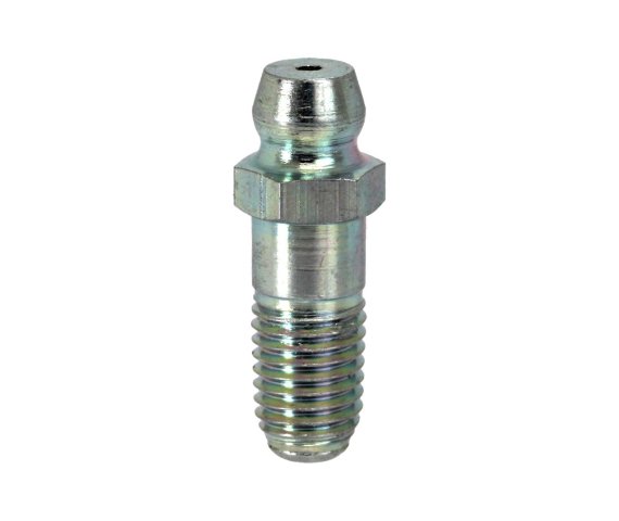 Metal fitting with threaded end on a white background