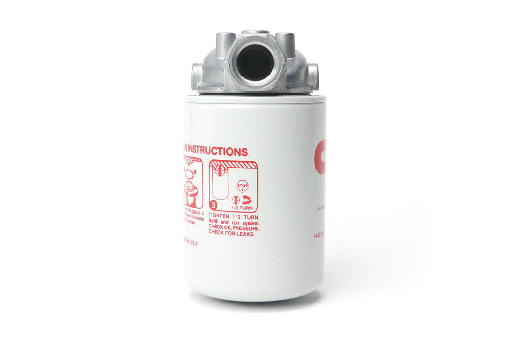 Fuel filter with red instructions on a white background