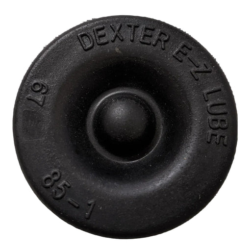 Black rubber grommet with 'Dexter E-Z Lube' branding on a white background