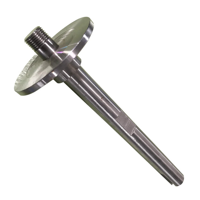 Metallic shaft with gears on a white background