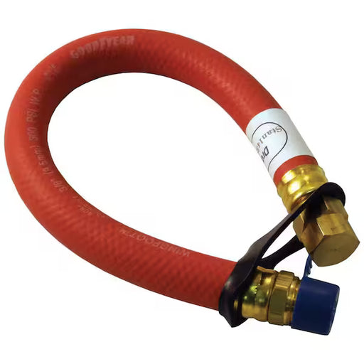 Red hose with gold connectors on a white background