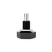 Black hexagonal nut with a metallic screw on a white background